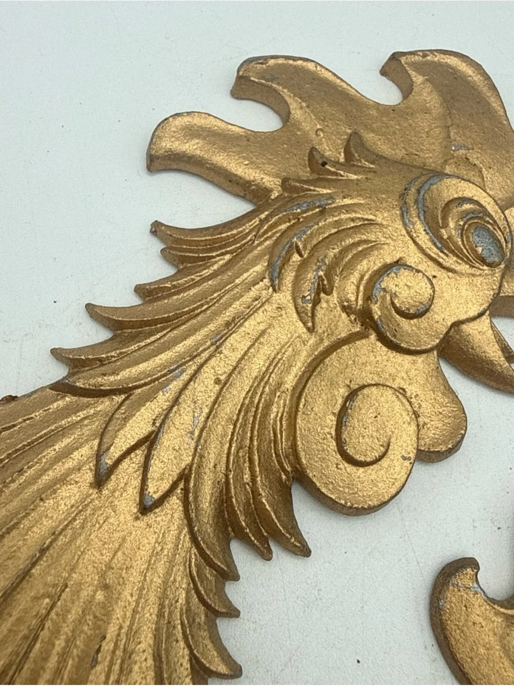 2 VTG Fighting Roosters  Gold Color Painted Cast Metal Wall Decor 9”  Farmhouse